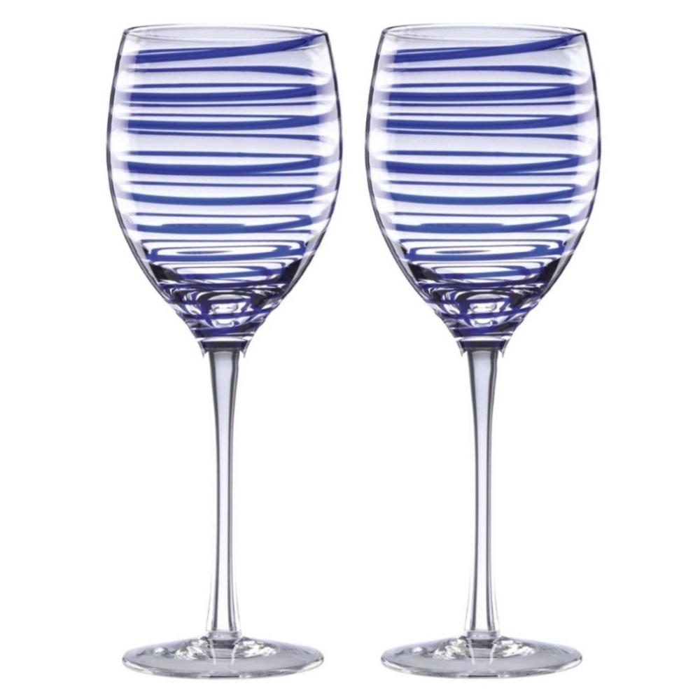Kate Spade Charlotte Street Wine Glasses Blue Spiral Glasses Set of 2